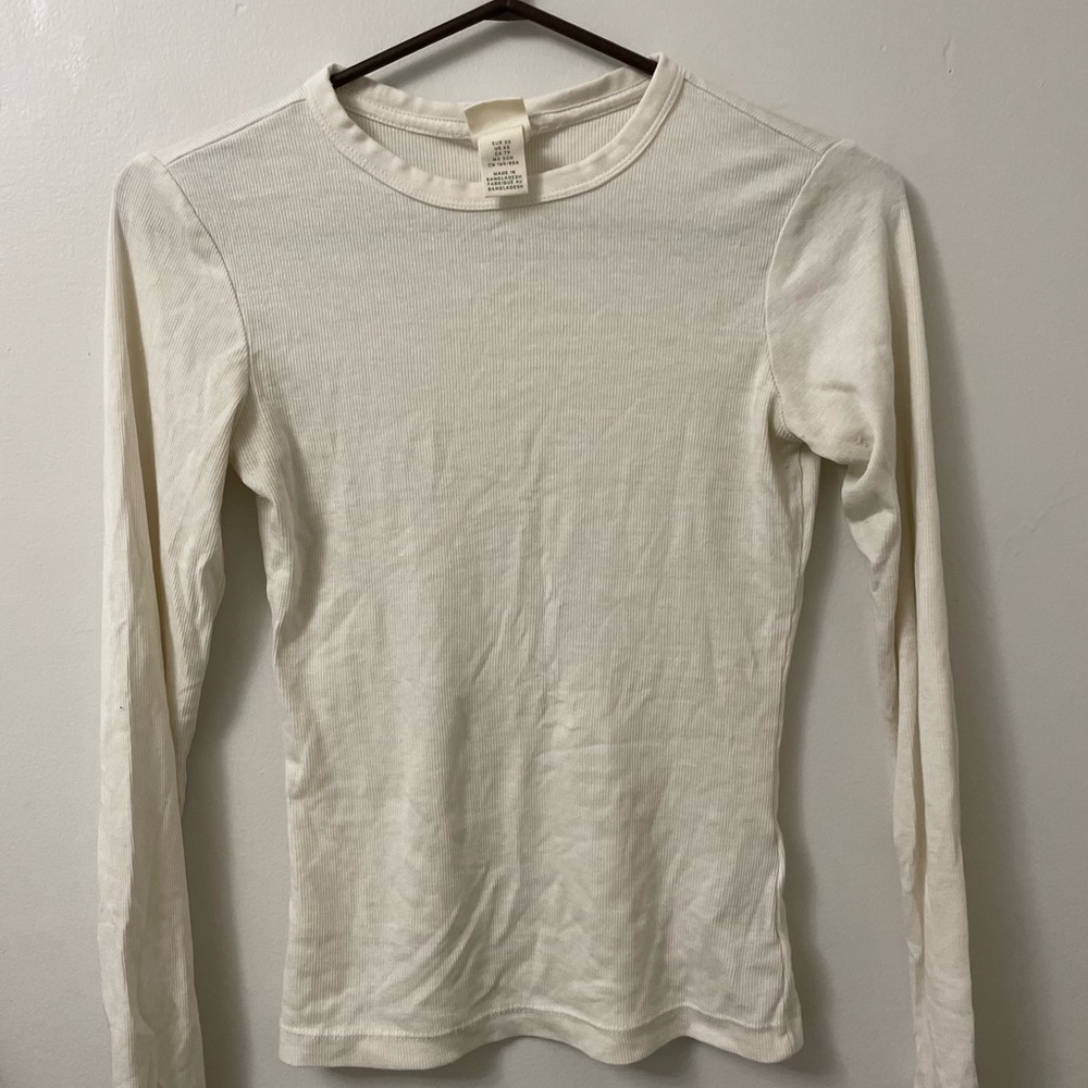 H&M Off-White Long-Sleeve Crew Neck Top